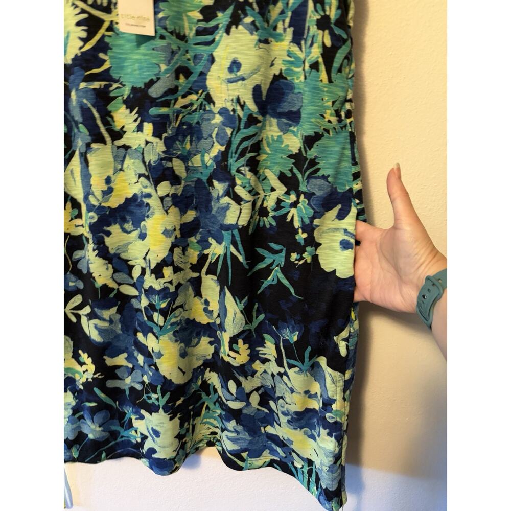 Title Nine Reversible Dress 2 In 1 Navy Blue & Floral Medium Rouched Sides New - Picture 3 of 13
